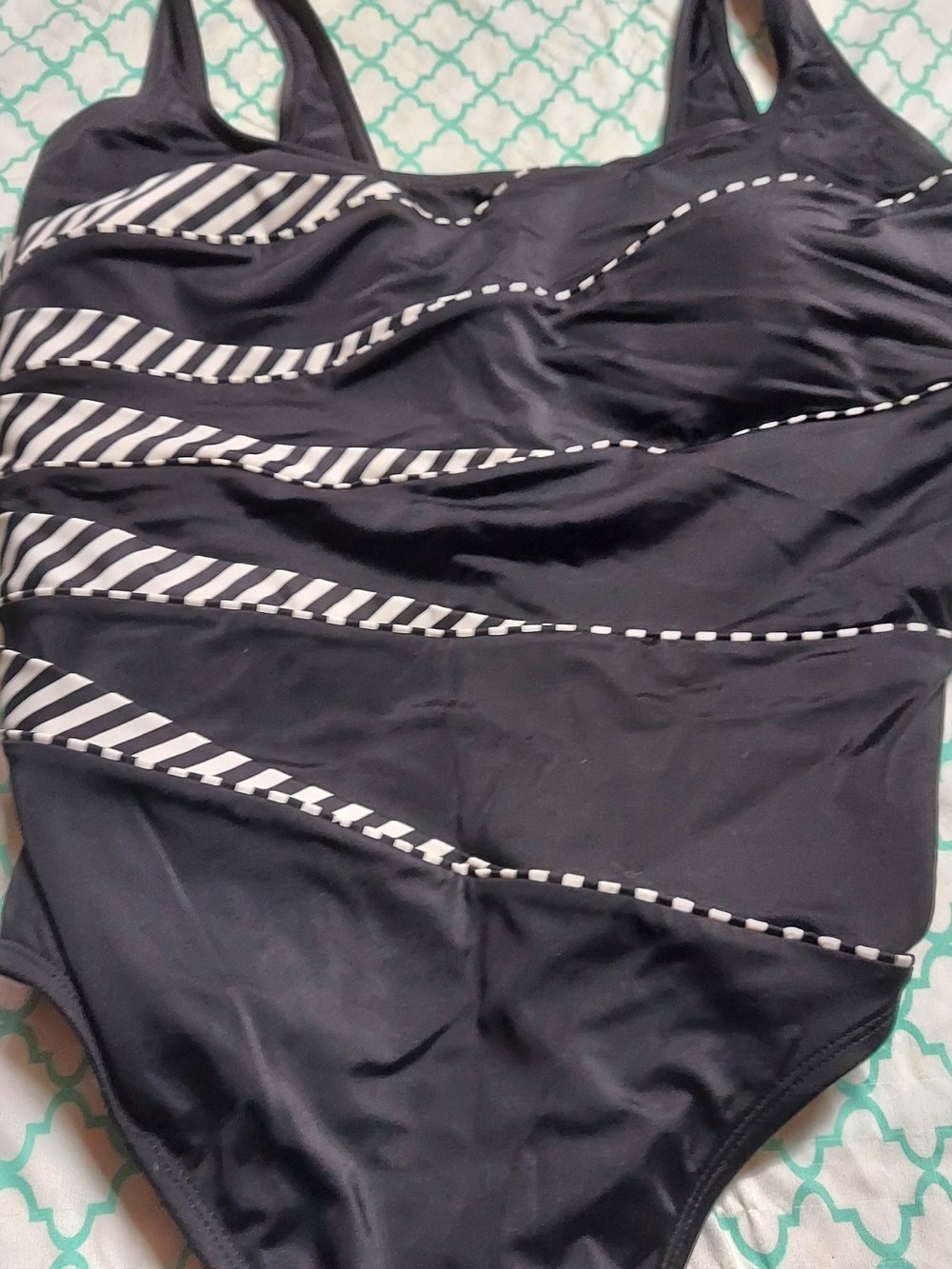 Black One-Piece Swimsuit with White Stripe Detail